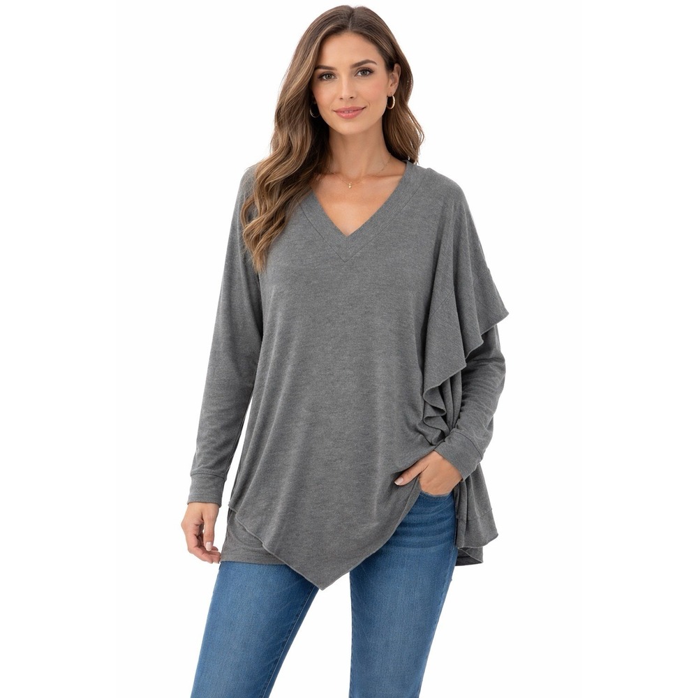 Soft Surroundings Madeline Tunic Gray Asymmetrical Soft Drape Women's Sz Large